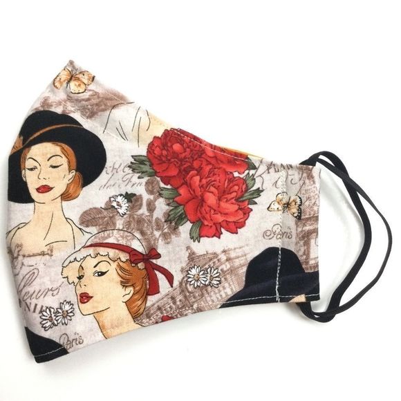 2/$15 - Paris Mask, Vintage Red Hat Fashion Face Mask, Filti Filter - Picture 2 of 16